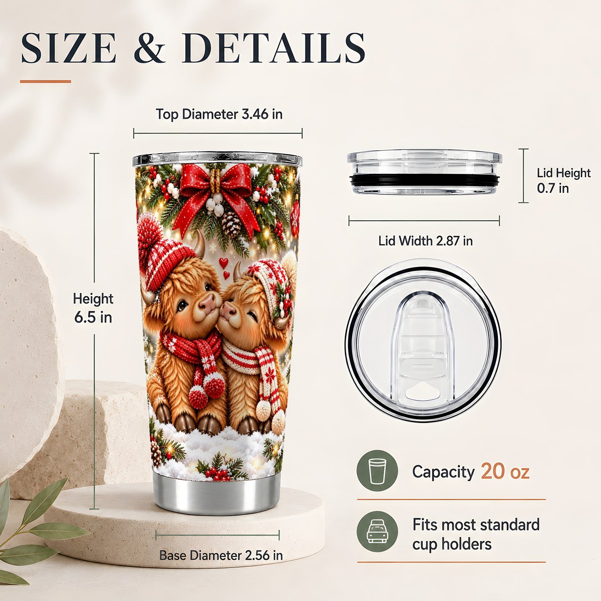 #pl[20oz|Steel] Highland Cow Couple 20oz Tumbler, Christmas Travel Cup for Couples