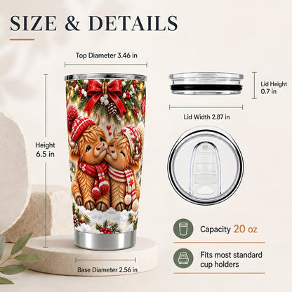 #pl[20oz|Steel] Highland Cow Couple 20oz Tumbler, Christmas Travel Cup for Couples
