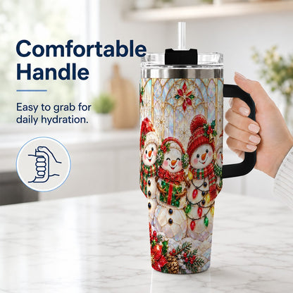 #pl[40oz|Black] Snowman Family 40oz Tumbler with Handle, Christmas Travel Cup