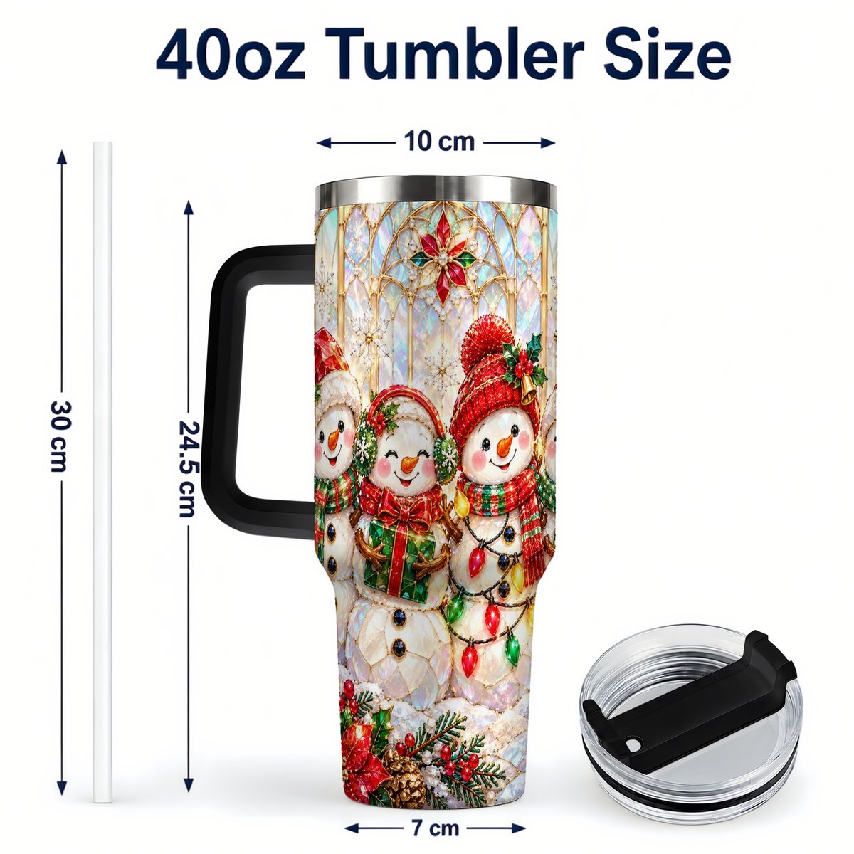#pl[40oz|Black] Snowman Family 40oz Tumbler with Handle, Christmas Travel Cup