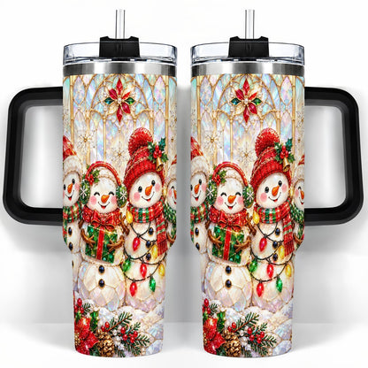 #pl[40oz|Black] Snowman Family 40oz Tumbler with Handle, Christmas Travel Cup
