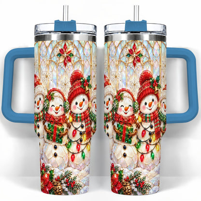 #pl[40oz|Blue] Snowman Family 40oz Tumbler with Handle, Christmas Travel Cup