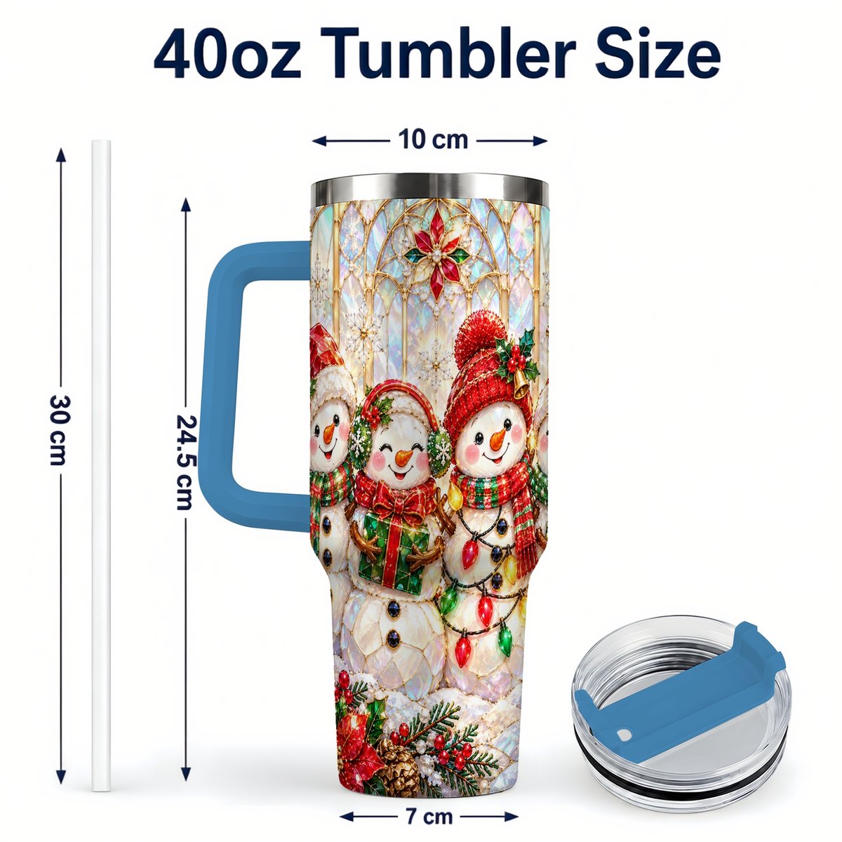 #pl[40oz|Blue] Snowman Family 40oz Tumbler with Handle, Christmas Travel Cup