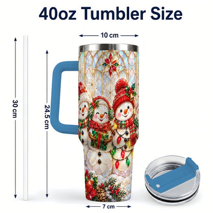 #pl[40oz|Blue] Snowman Family 40oz Tumbler with Handle, Christmas Travel Cup