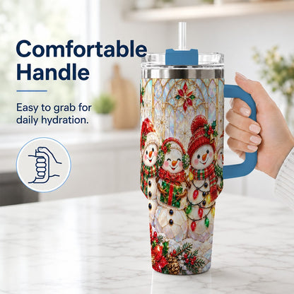#pl[40oz|Blue] Snowman Family 40oz Tumbler with Handle, Christmas Travel Cup