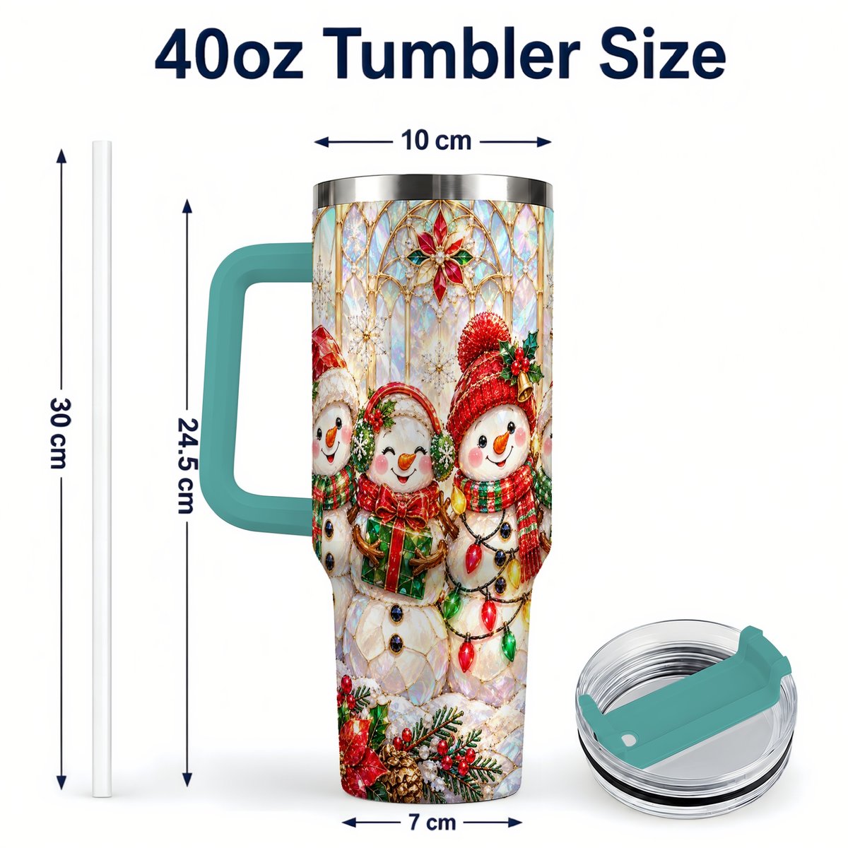 #pl[40oz|Green] Snowman Family 40oz Tumbler with Handle, Christmas Travel Cup