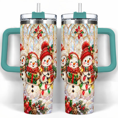 #pl[40oz|Green] Snowman Family 40oz Tumbler with Handle, Christmas Travel Cup