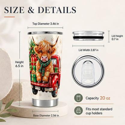 #pl[20oz|Steel] Highland Cow Truck 20oz Tumbler, Christmas Travel Cup for Cow Lovers
