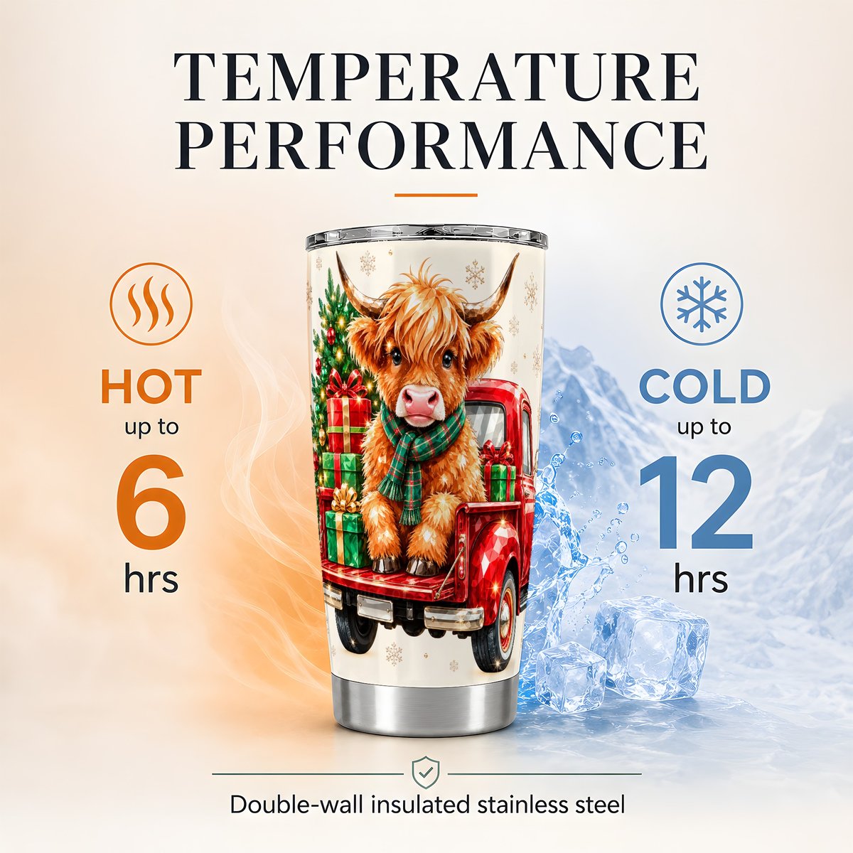 Highland Cow Truck 20oz Tumbler, Christmas Travel Cup for Cow Lovers