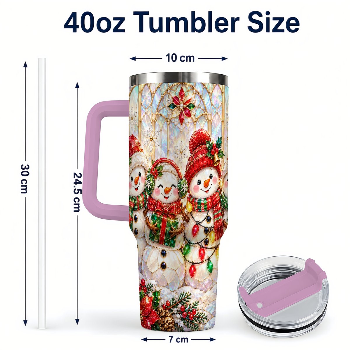#pl[40oz|Pink] Snowman Family 40oz Tumbler with Handle, Christmas Travel Cup