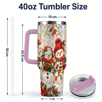 #pl[40oz|Pink] Snowman Family 40oz Tumbler with Handle, Christmas Travel Cup