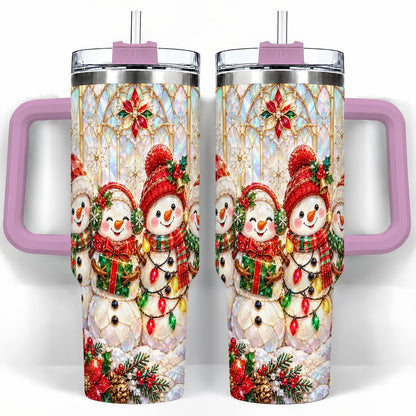 #pl[40oz|Pink] Snowman Family 40oz Tumbler with Handle, Christmas Travel Cup