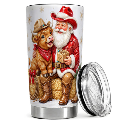 Cowboy Santa Highland Cow 20oz Tumbler, Christmas Travel Cup for Cow Fans