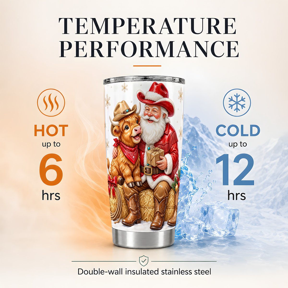Cowboy Santa Highland Cow 20oz Tumbler, Christmas Travel Cup for Cow Fans