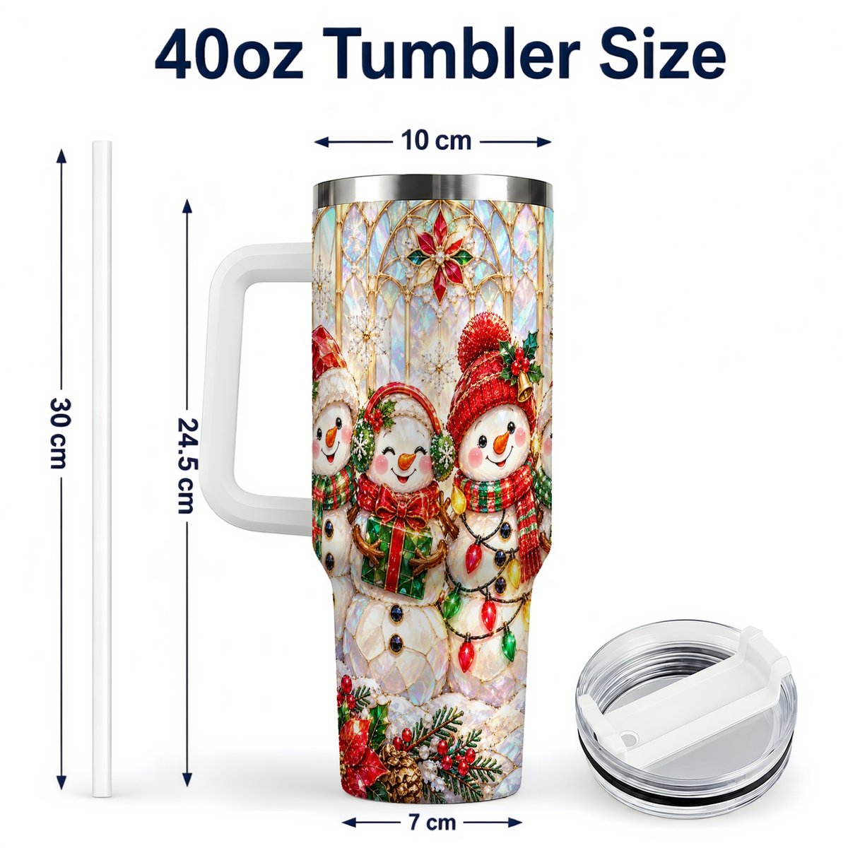#pl[40oz|White] Snowman Family 40oz Tumbler with Handle, Christmas Travel Cup