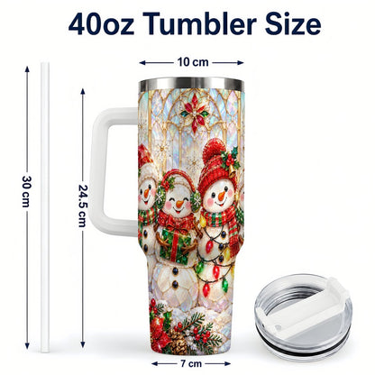 #pl[40oz|White] Snowman Family 40oz Tumbler with Handle, Christmas Travel Cup
