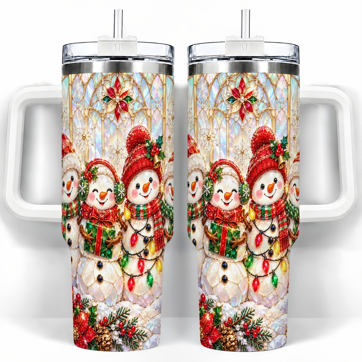Snowman Family 40oz Tumbler with Handle, Christmas Travel Cup