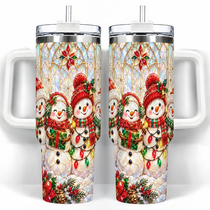 Snowman Family 40oz Tumbler with Handle, Christmas Travel Cup