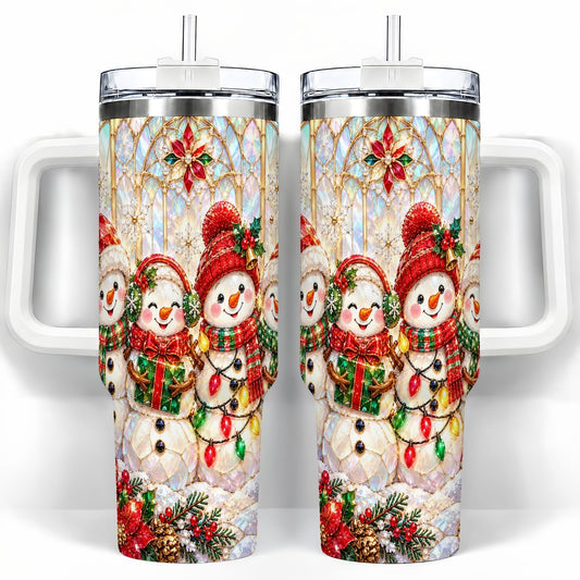 Snowman Family 40oz Tumbler with Handle, Christmas Travel Cup