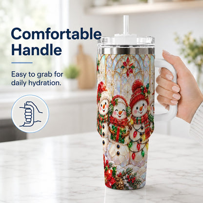 #pl[40oz|White] Snowman Family 40oz Tumbler with Handle, Christmas Travel Cup