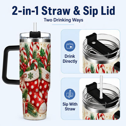 #pl[40oz|Black] Christmas Stockings 40oz Tumbler with Handle, Holiday Travel Cup