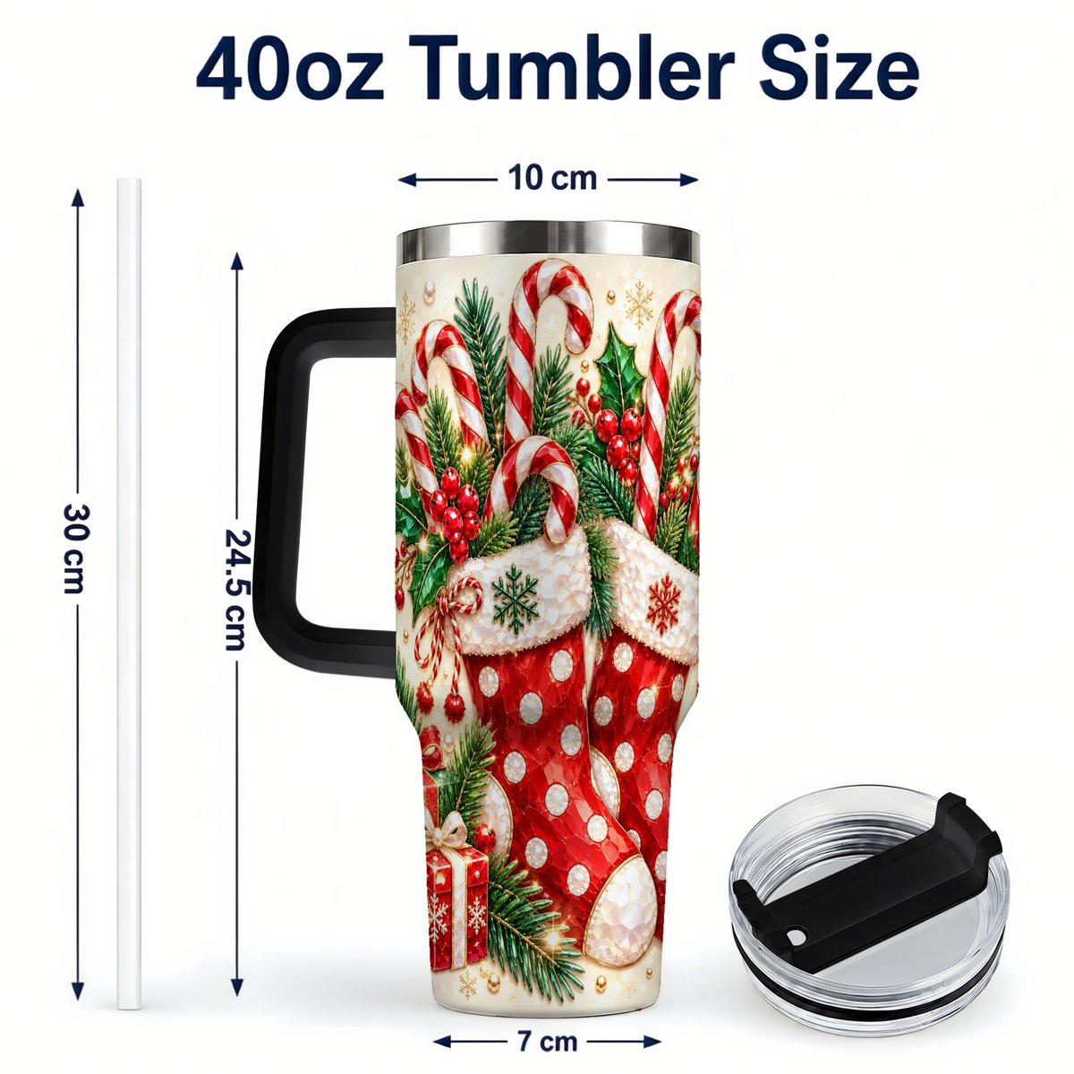 #pl[40oz|Black] Christmas Stockings 40oz Tumbler with Handle, Holiday Travel Cup