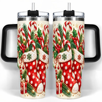 #pl[40oz|Black] Christmas Stockings 40oz Tumbler with Handle, Holiday Travel Cup