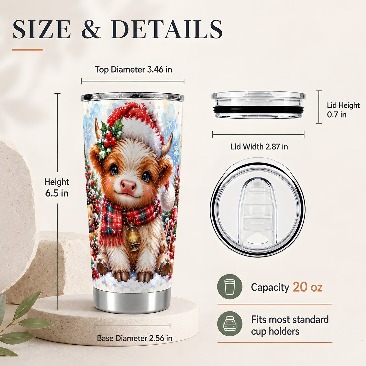 #pl[20oz|Steel] Baby Highland Cow 20oz Tumbler, Christmas Travel Cup for Farm Animal Fans