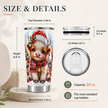 #pl[20oz|Steel] Baby Highland Cow 20oz Tumbler, Christmas Travel Cup for Farm Animal Fans