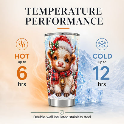 Baby Highland Cow 20oz Tumbler, Christmas Travel Cup for Farm Animal Fans