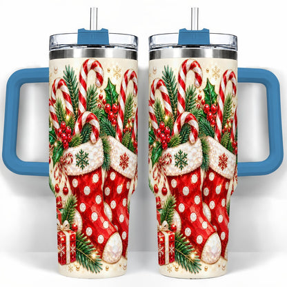 #pl[40oz|Blue] Christmas Stockings 40oz Tumbler with Handle, Holiday Travel Cup
