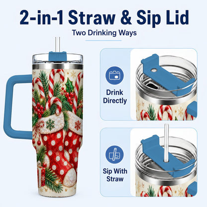 #pl[40oz|Blue] Christmas Stockings 40oz Tumbler with Handle, Holiday Travel Cup