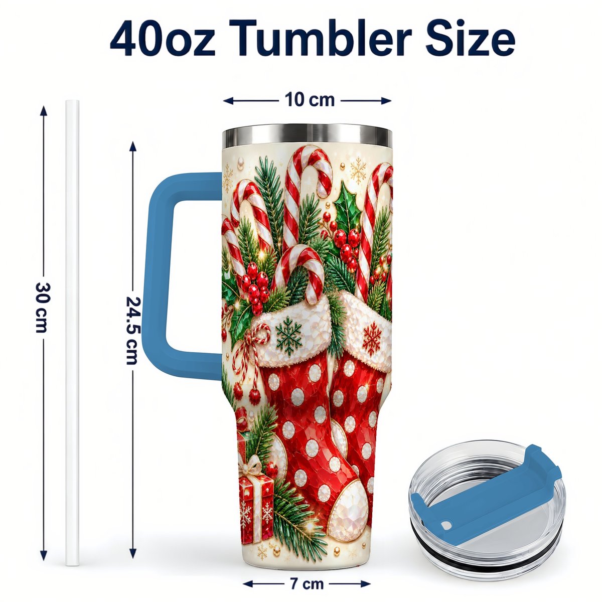 #pl[40oz|Blue] Christmas Stockings 40oz Tumbler with Handle, Holiday Travel Cup