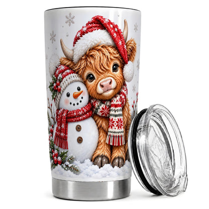 Highland Cow Snowman 20oz Tumbler, Winter Friends Travel Cup for Women