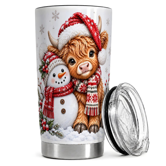 Highland Cow Snowman 20oz Tumbler, Winter Friends Travel Cup for Women