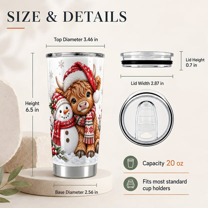 #pl[20oz|Steel] Highland Cow Snowman 20oz Tumbler, Winter Friends Travel Cup for Women