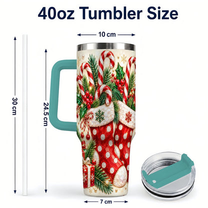 #pl[40oz|Green] Christmas Stockings 40oz Tumbler with Handle, Holiday Travel Cup