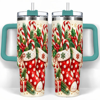 #pl[40oz|Green] Christmas Stockings 40oz Tumbler with Handle, Holiday Travel Cup