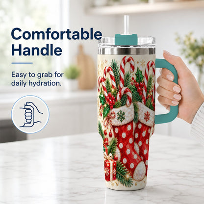 #pl[40oz|Green] Christmas Stockings 40oz Tumbler with Handle, Holiday Travel Cup
