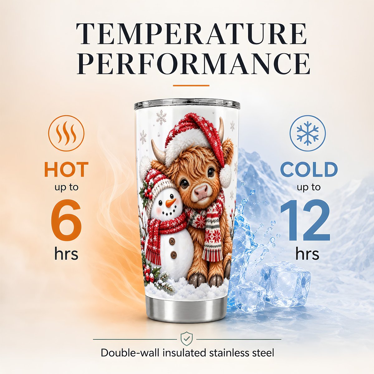 Highland Cow Snowman 20oz Tumbler, Winter Friends Travel Cup for Women