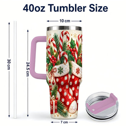 #pl[40oz|Pink] Christmas Stockings 40oz Tumbler with Handle, Holiday Travel Cup