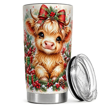 Christmas Highland Cow 20oz Tumbler, Holiday Travel Cup for Cow Lovers