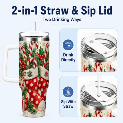 #pl[40oz|White] Christmas Stockings 40oz Tumbler with Handle, Holiday Travel Cup