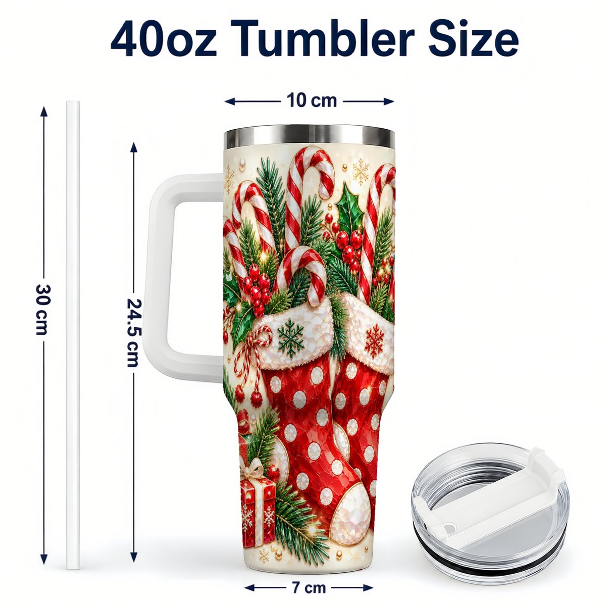 #pl[40oz|White] Christmas Stockings 40oz Tumbler with Handle, Holiday Travel Cup