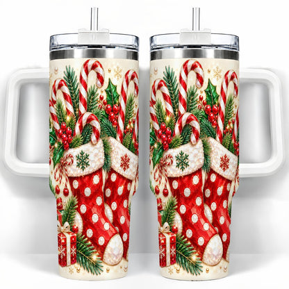 Christmas Stockings 40oz Tumbler with Handle, Holiday Travel Cup