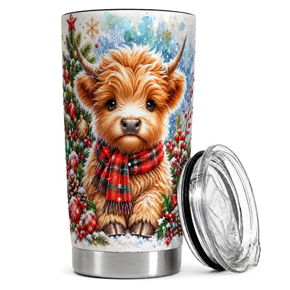 Highland Cow Plaid Scarf 20oz Tumbler, Christmas Travel Cup for Her