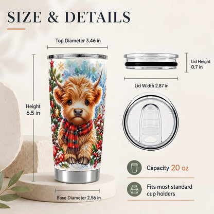 #pl[20oz|Steel] Highland Cow Plaid Scarf 20oz Tumbler, Christmas Travel Cup for Her