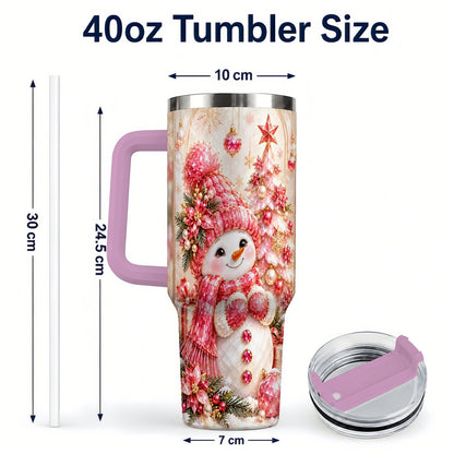 #pl[40oz|Pink] Pink Snowman 40oz Tumbler with Handle, Christmas Travel Cup for Women