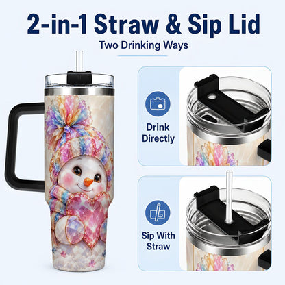 #pl[40oz|Black] Pastel Snowman 40oz Tumbler with Handle, Christmas Travel Cup for Her