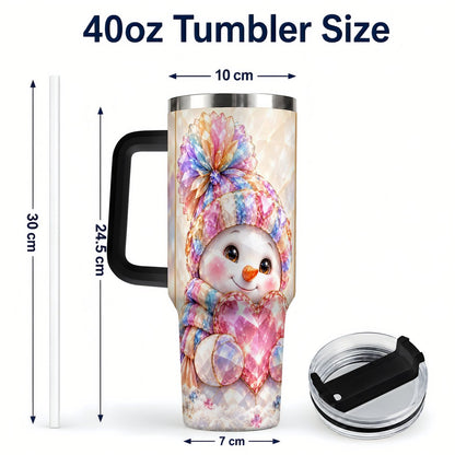 #pl[40oz|Black] Pastel Snowman 40oz Tumbler with Handle, Christmas Travel Cup for Her